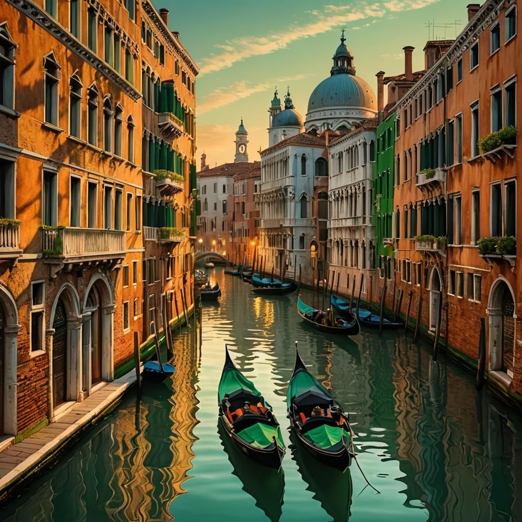 Venice Skyline at Dawn with Golden Reflections