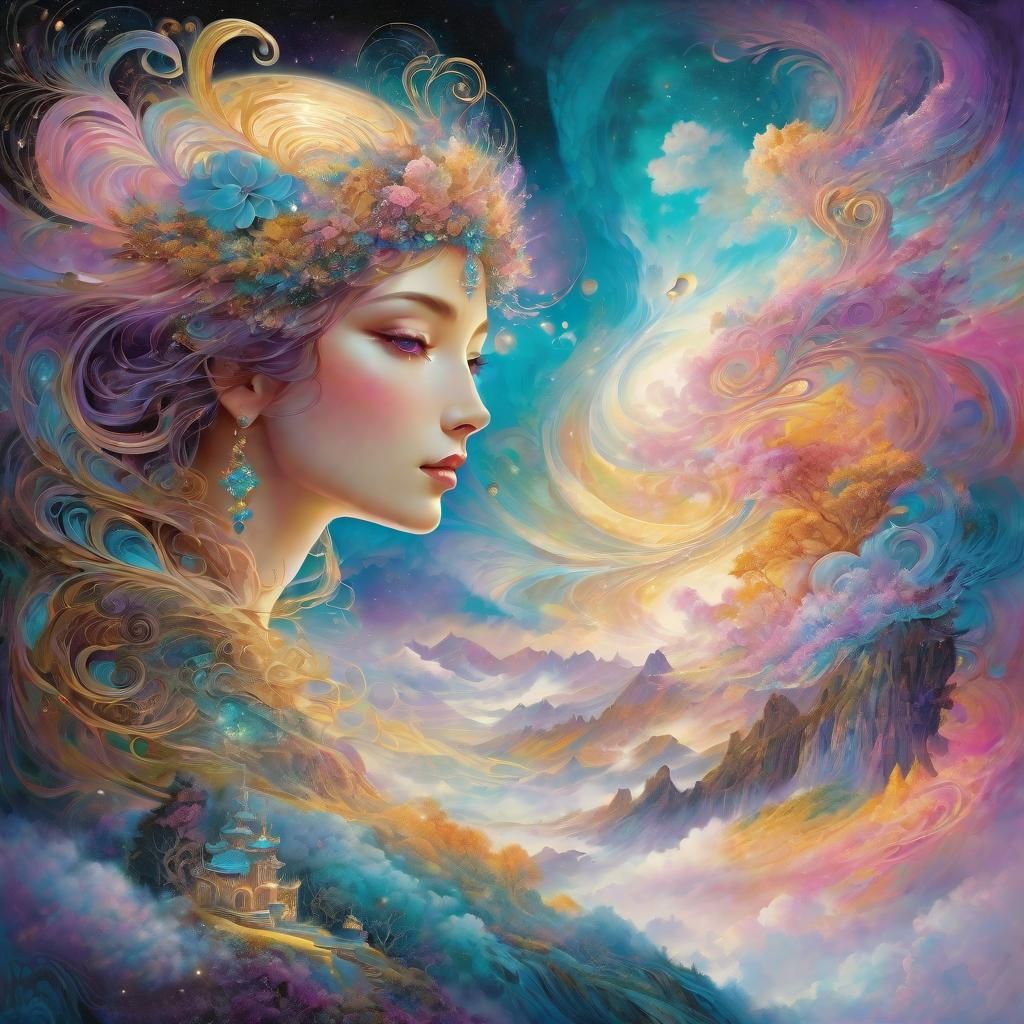 Colorful Swirling Dreamscape: A Hyperdetailed Digital Illust...