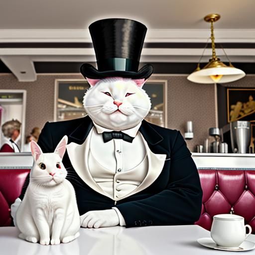 Ornate Cat and Rabbit Diner Photo in Realism Style