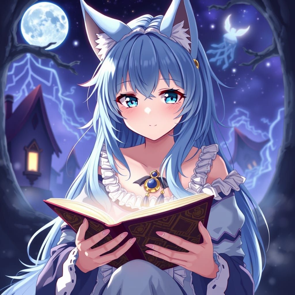 Anime Woman Reading in Fantasy World
