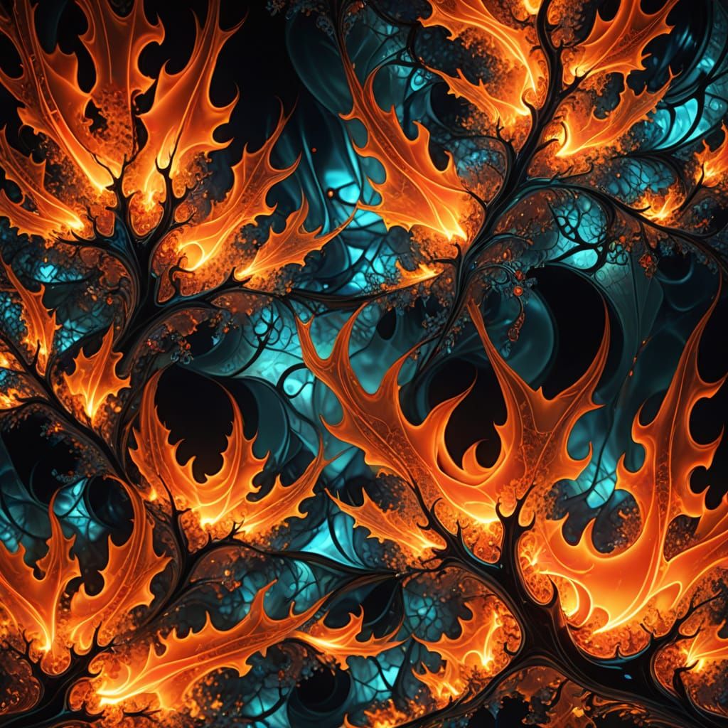 Surreal Glass Fire and Fractal Blooms in Abstract Art