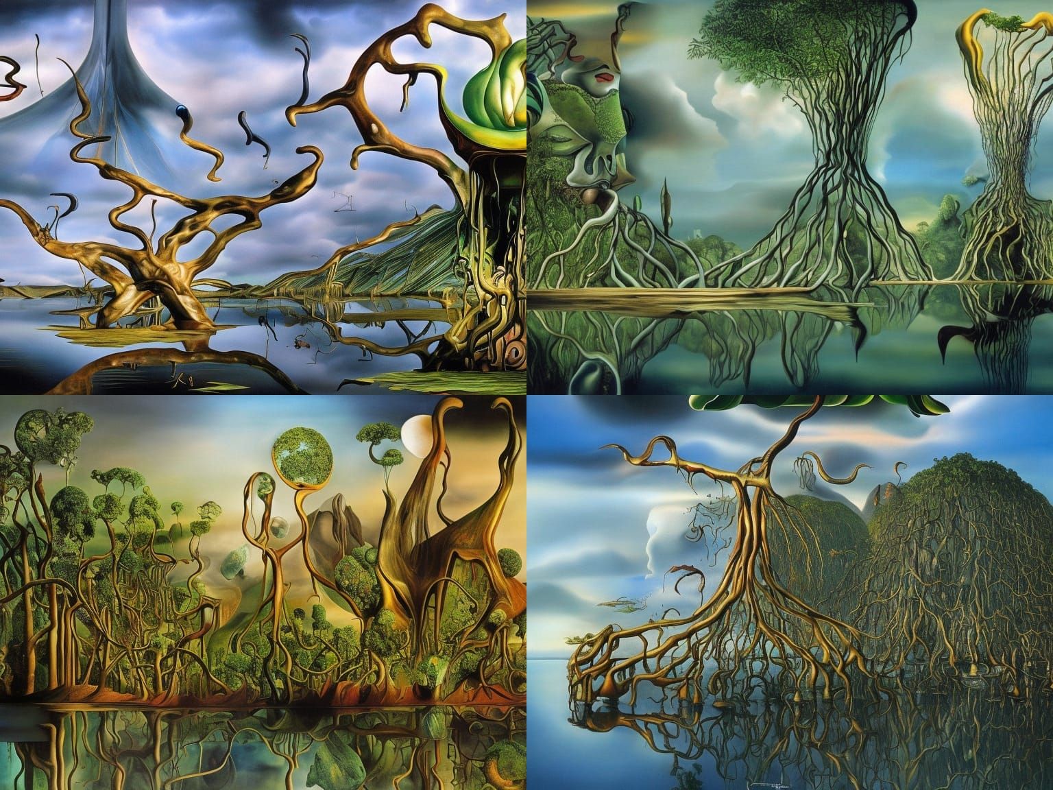 Surreal Mangrove Forest: Salvador Dali-Inspired Oil Painting