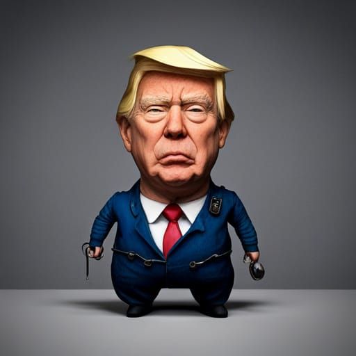 Grotesque Caricature of Donald Trump in Handcuffs