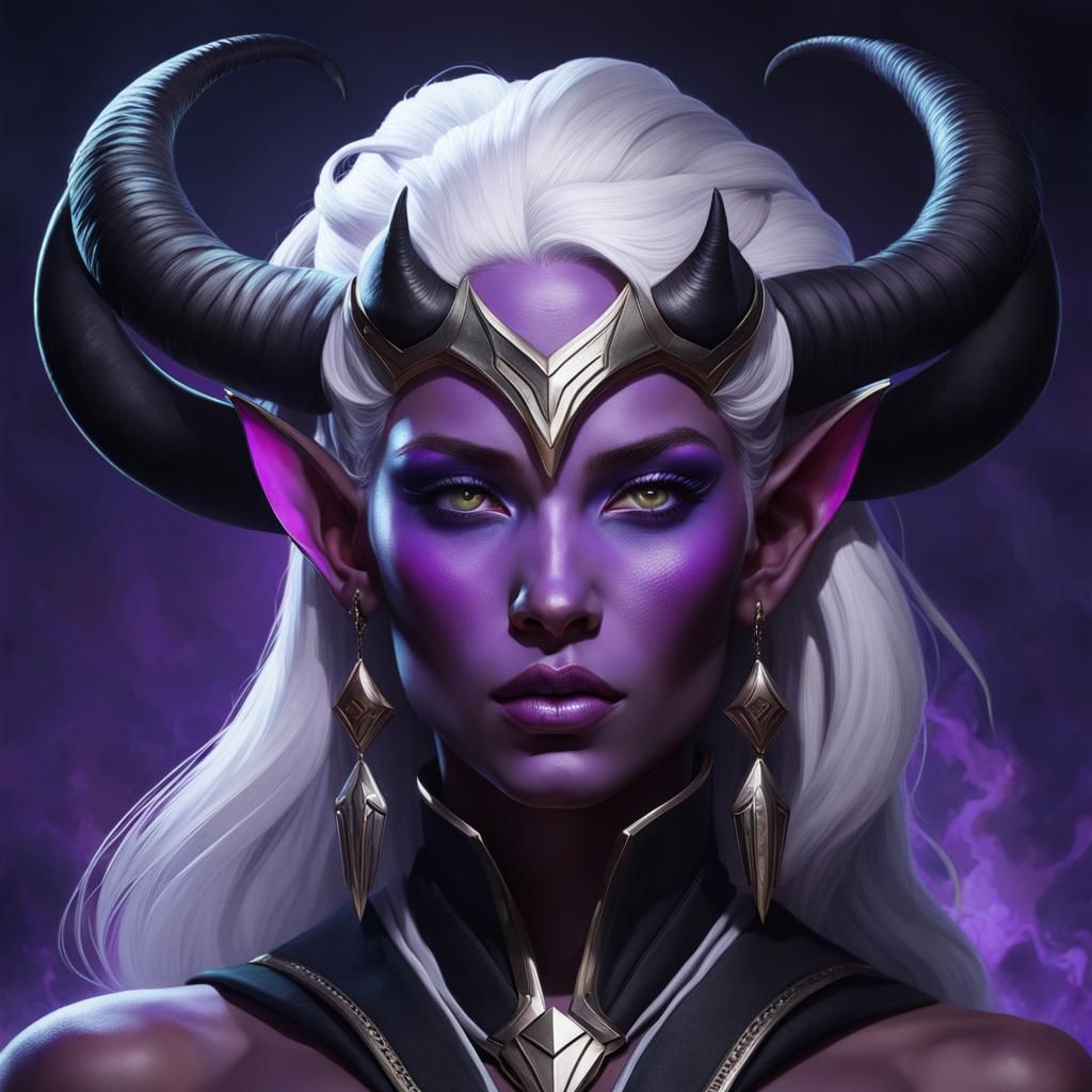 Tiefling Woman Portrait in Art Nouveau Style