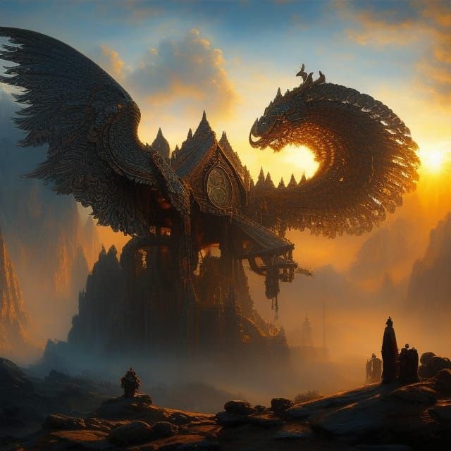 Dwarven Amulet: Glorious Sunrise in Oil Painting Style