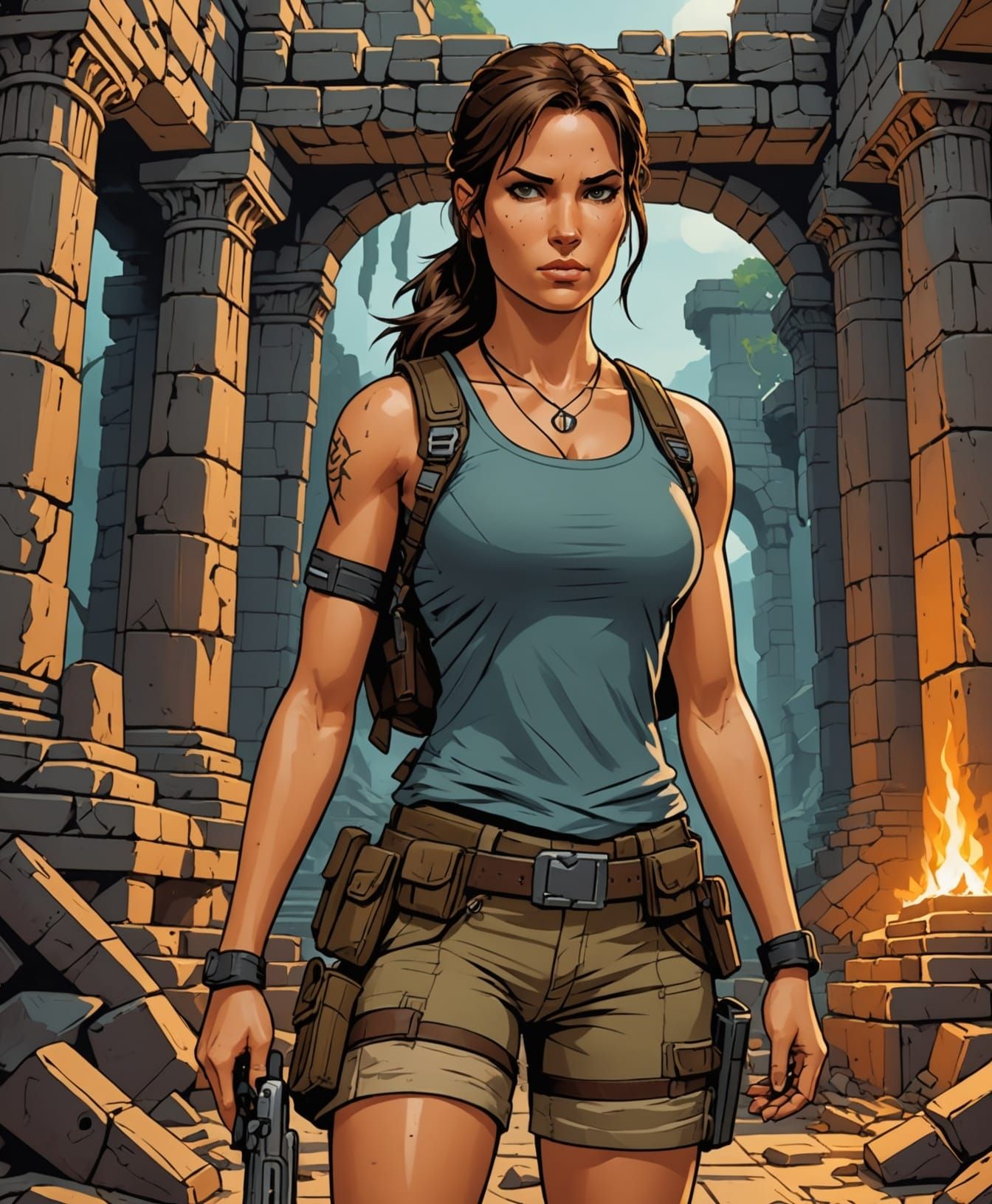 Lara Croft in Ancient Temple Ruins