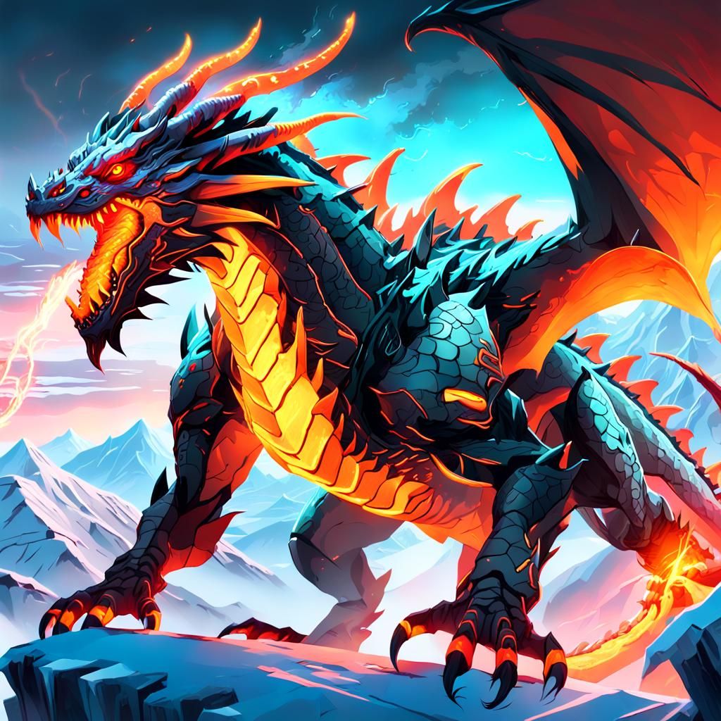 Cyberpunk Dragon on Icy Mountain