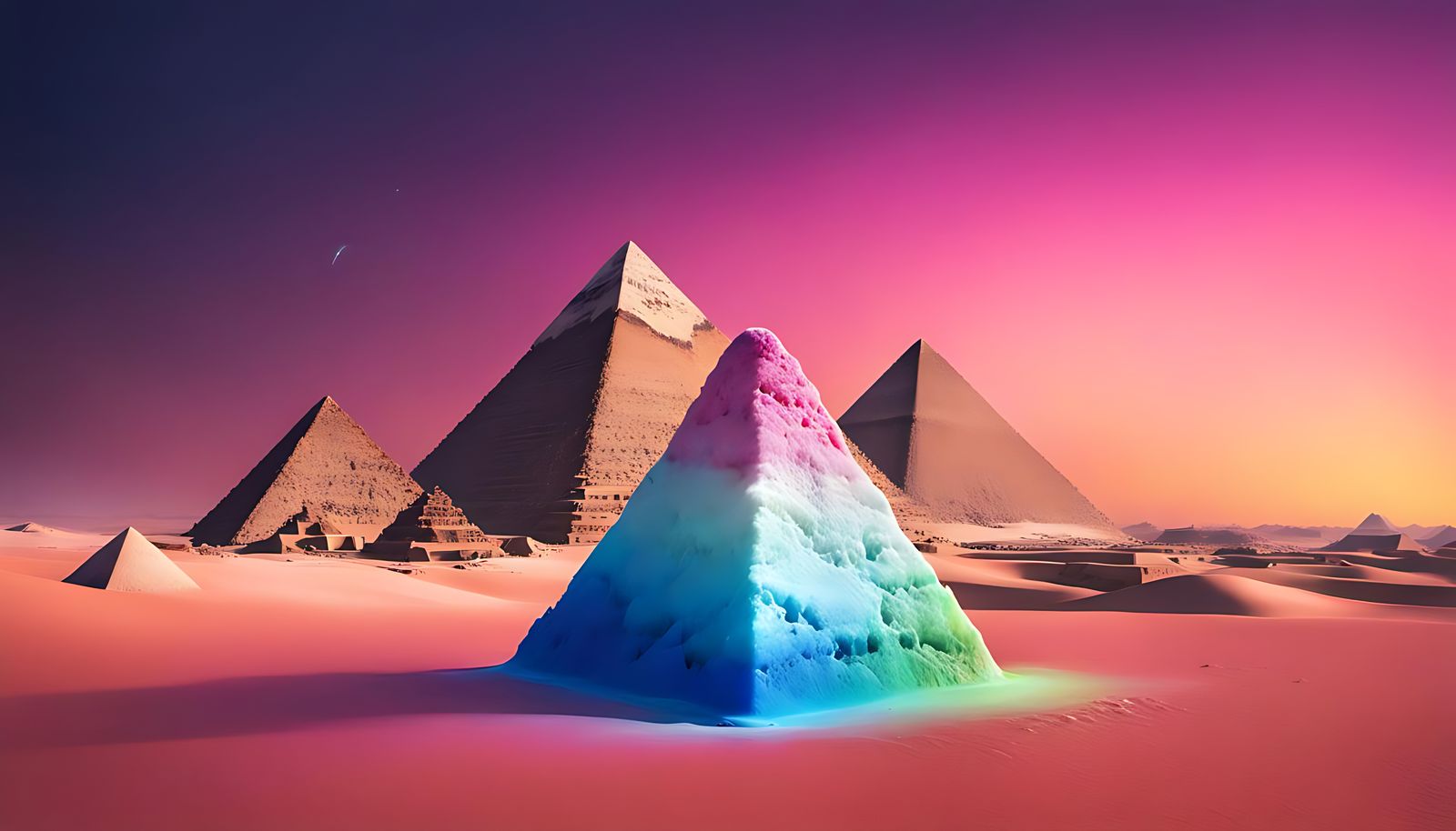 Rainbow Ice Cream Pyramids at Night