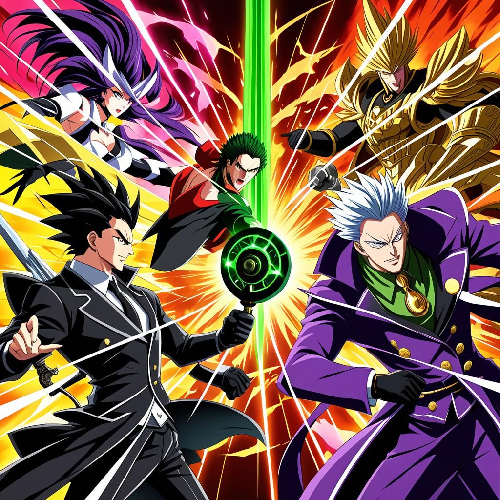 Anime Villains Intense Battle: Dynamic Illustration