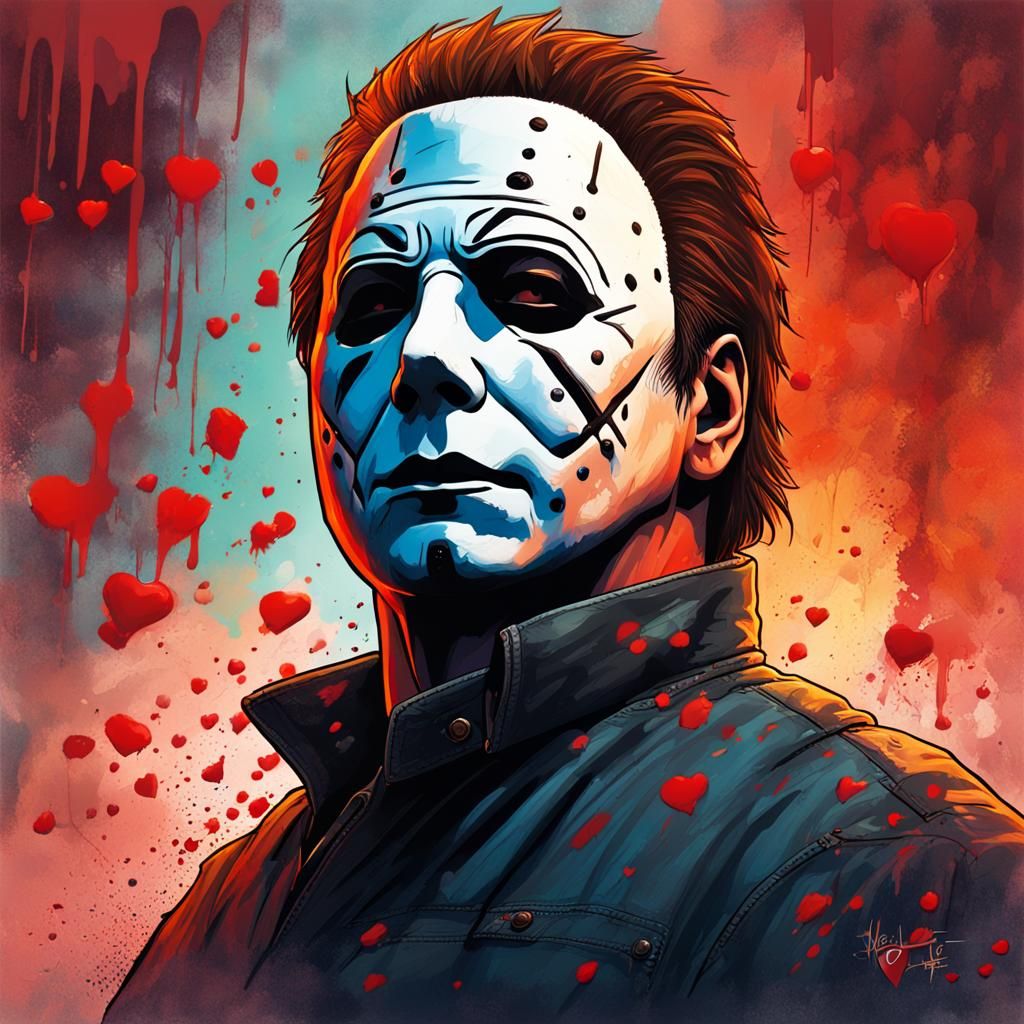 Hyperrealistic Michael Myers Portrait with Splash Art