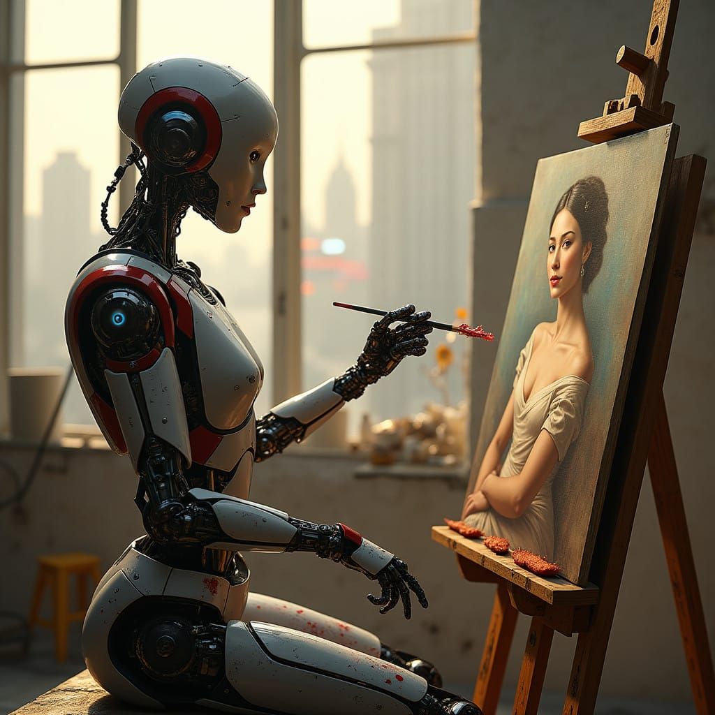 Futuristic Robot Artist Creates Masterpiece in Warm Art Stud...