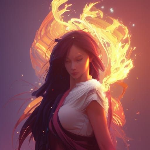 Fiery Elemental Magic Portrait in Digital Art Style