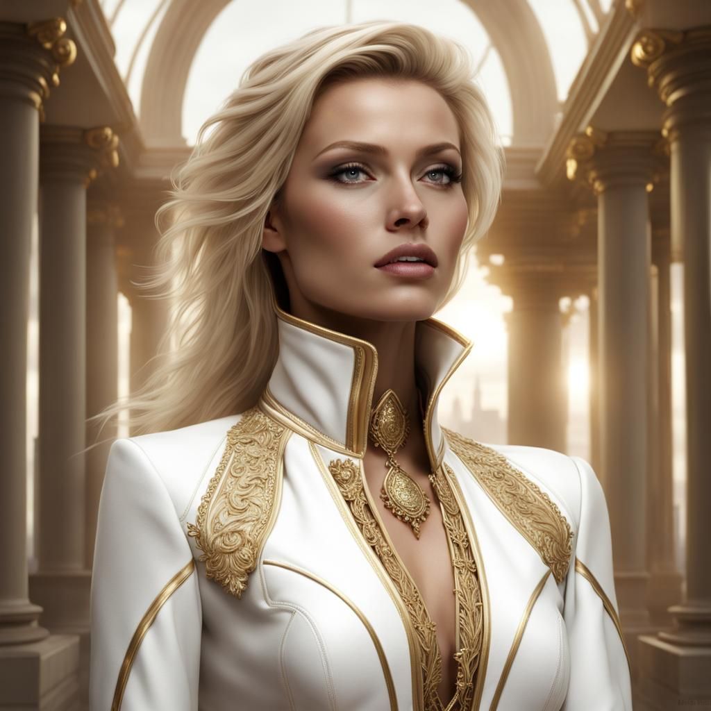 Blond Goddess in White and Gold: Matte Painting