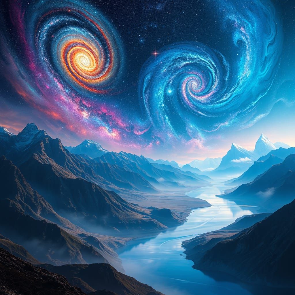 Surreal Landscape: Galaxies Meet Abstract Art