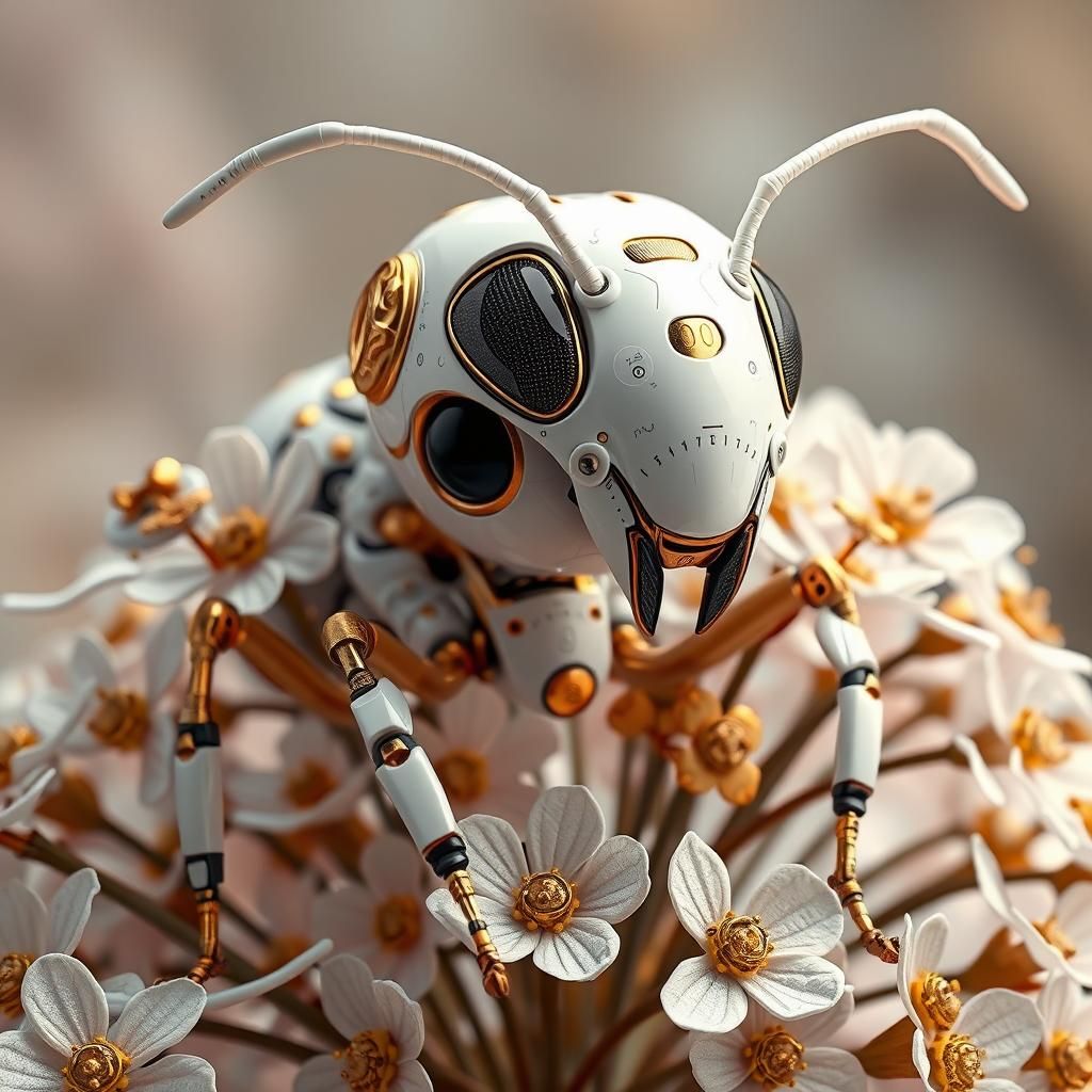 Robotic Ant with Flowers in Steampunk Style