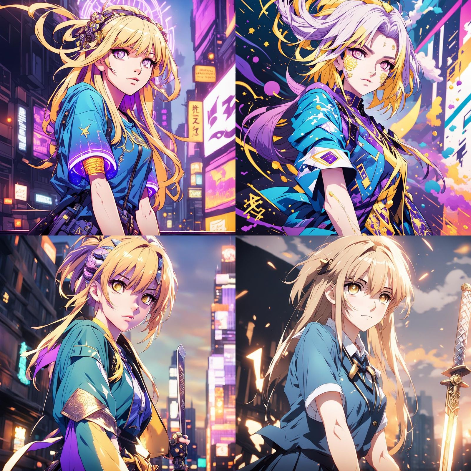 a full body character reference sheet of an anime girl in th...