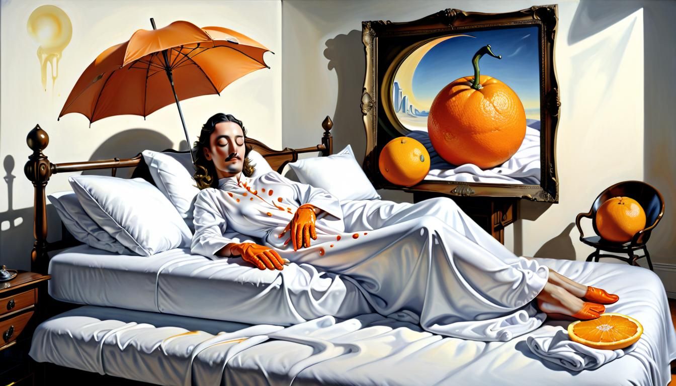 Surreal Sleeper in Ornate Bed, Dali Style
