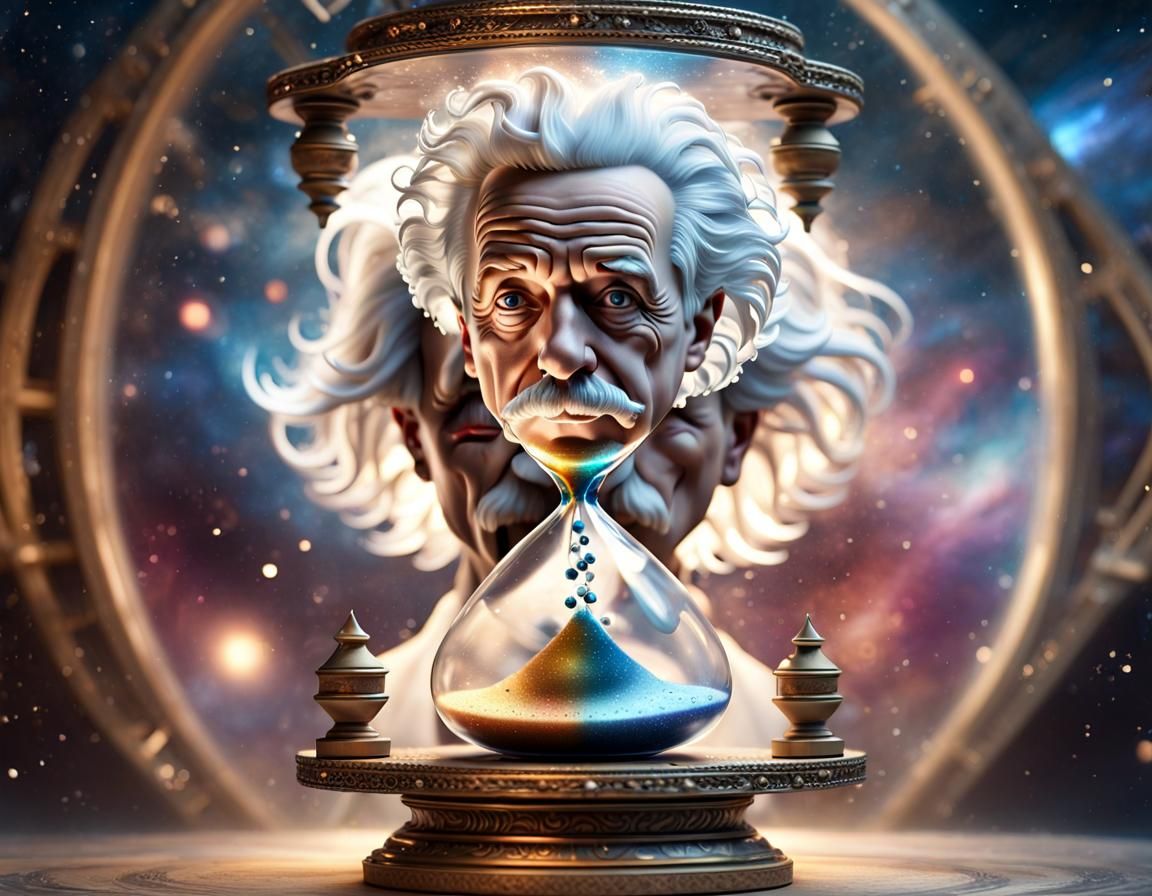 Hourglass Einstein: A Hyperrealistic Digital Art Fusion