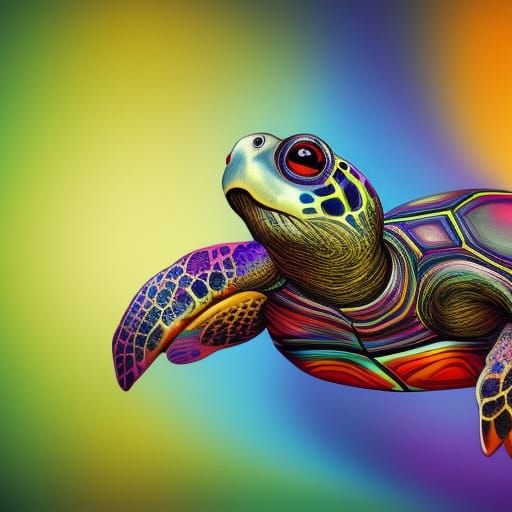 Psychedelic Turtle Guitarist in Bright Colors