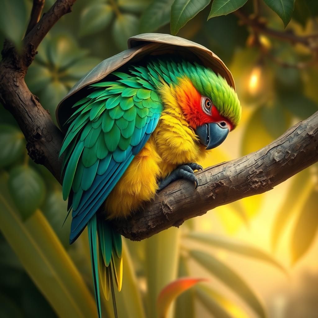 Emerald Parrot in Lush Rousseau Landscape