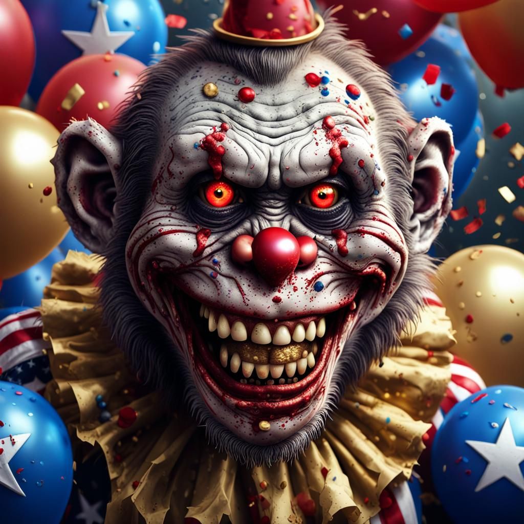 Zombie Monkey Clown President Portrait in Digital Art