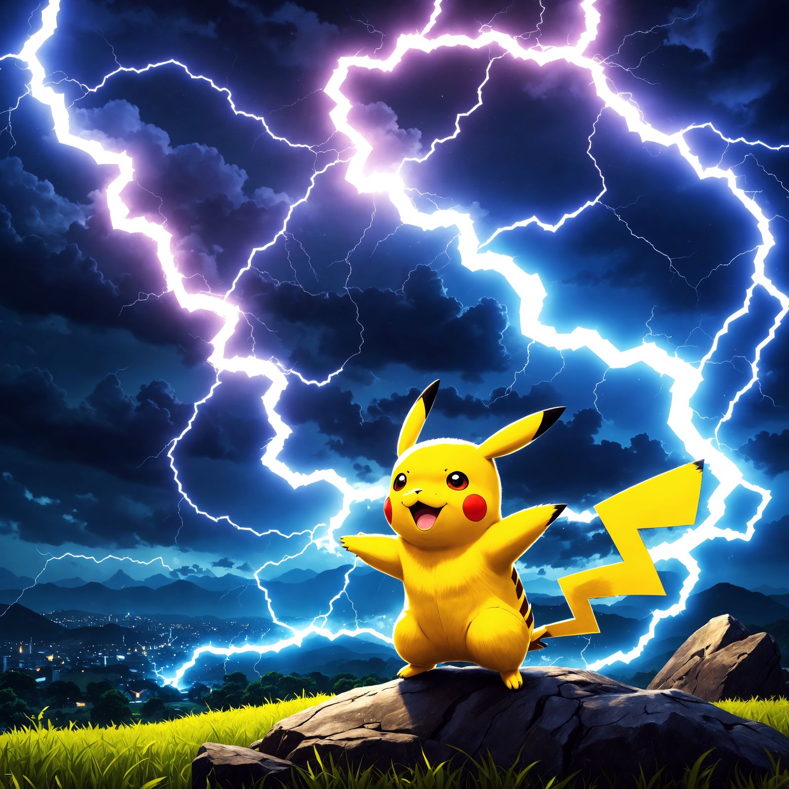 Pikachu Unleashes Lightning in Anime Style