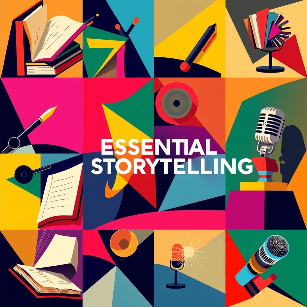 Vibrant Neo-Cubist Collage of Storytelling Elements