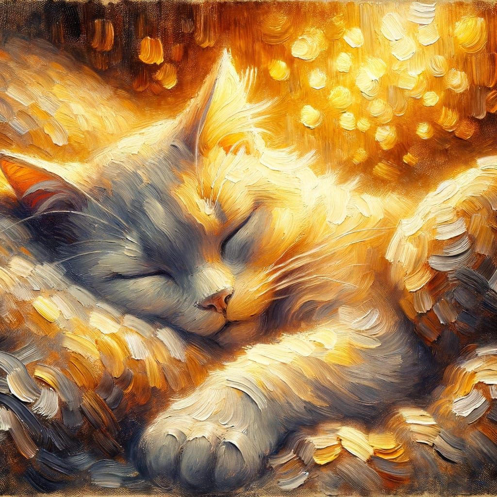 Impressionist Cat at Peace in a Warm Glow