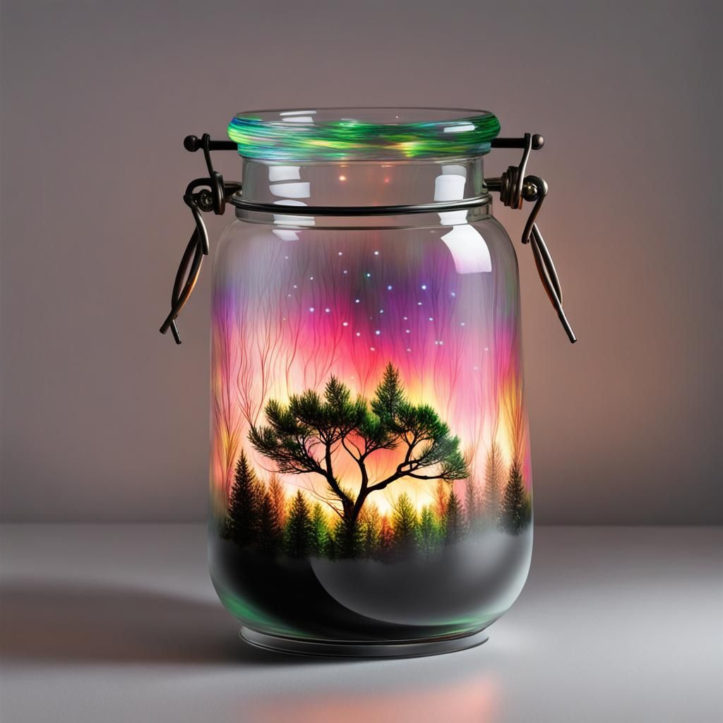 Northern Lights Displayed in Glass Pot