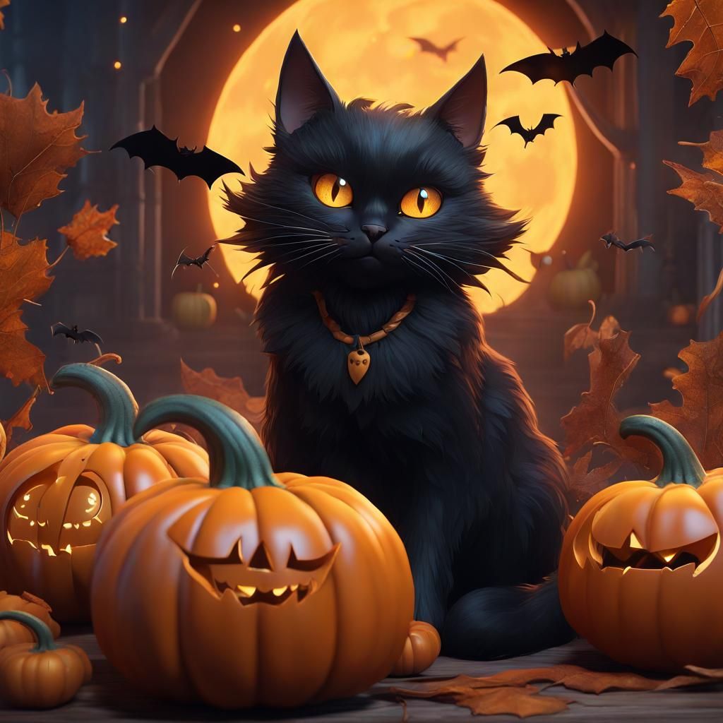 Halloween Fantasy: Black Cats, Bats, and Pumpkin Spice