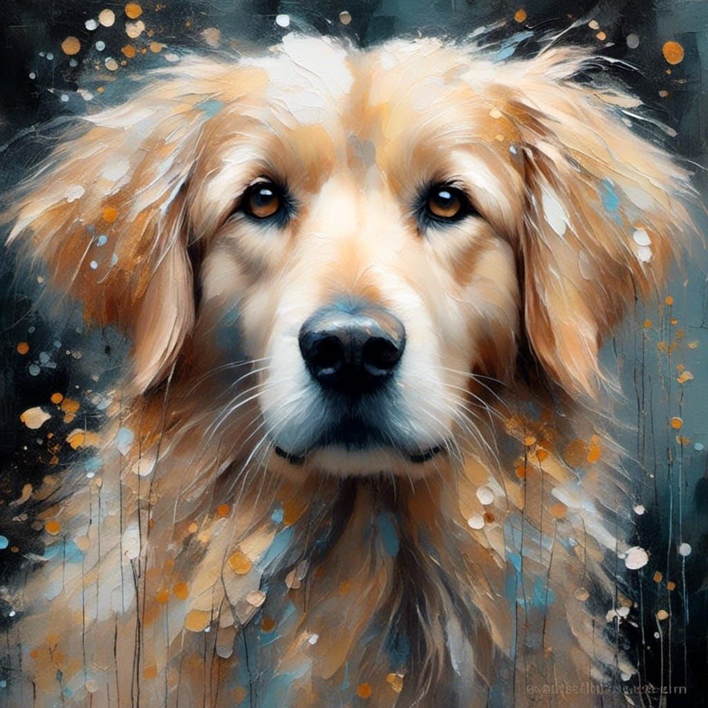 Whimsical Oil Painting of a Golden Retriever Portrait