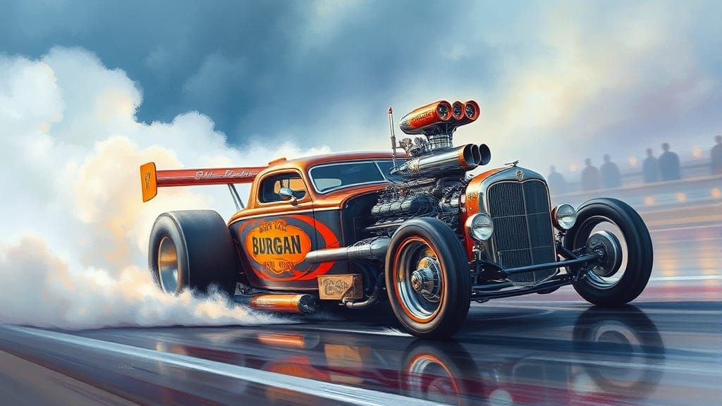 NHRA Gasser Hot Rod in Watercolor Style