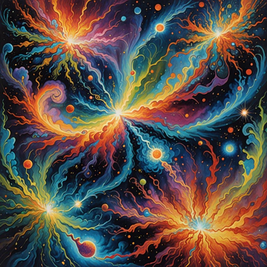Vibrant Nebula Swirls in Psychedelic Oil Painting