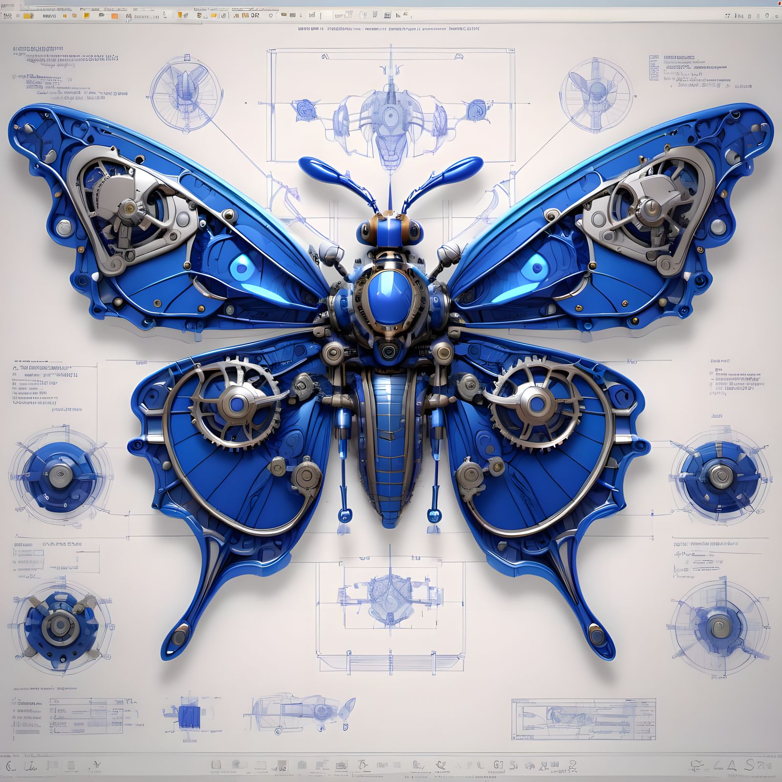 Technical Drawing Of A Mechanical Butterfly (Continued)