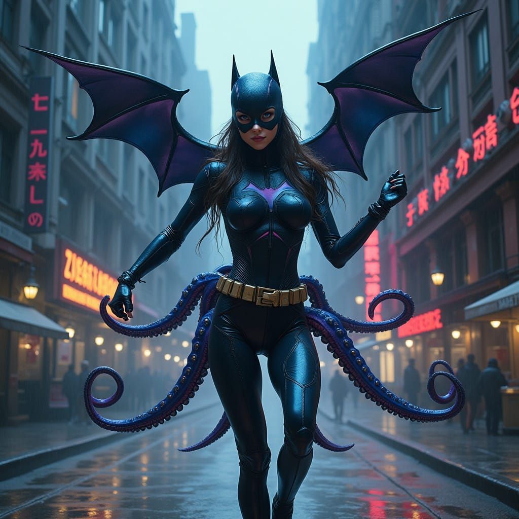 Cyberpunk Heroine Emerges from Gotham City's Neon Shadows