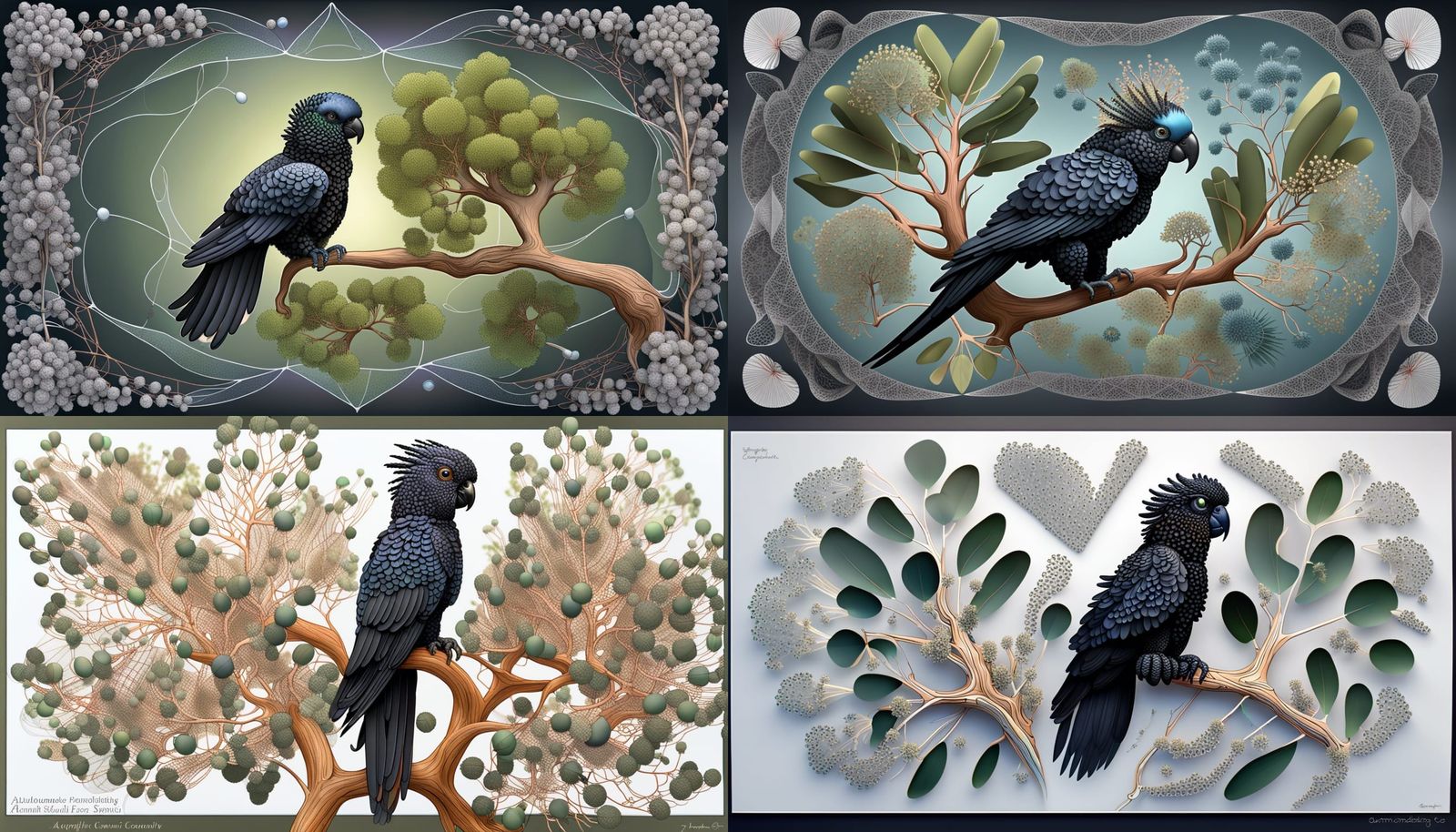 Australian Black Cockatoo in Quantum Zentangle Style