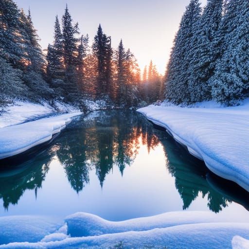 Tranquil Sunrise Over Frozen Lake: Nature Photography