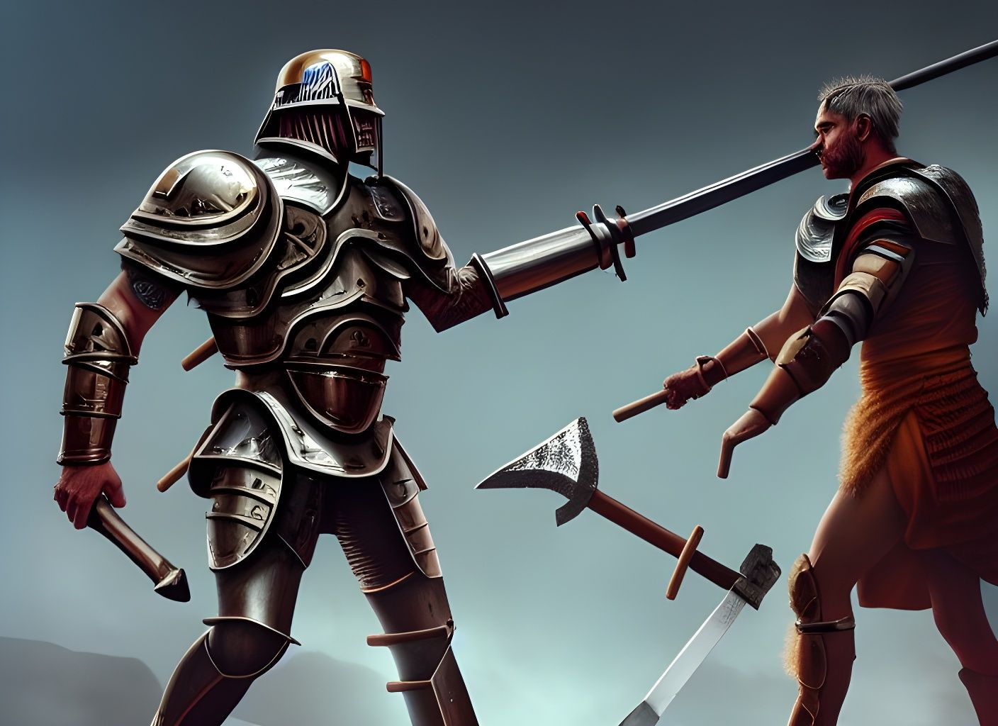 Cyborg Roman Centurion Warrior on Battlefield