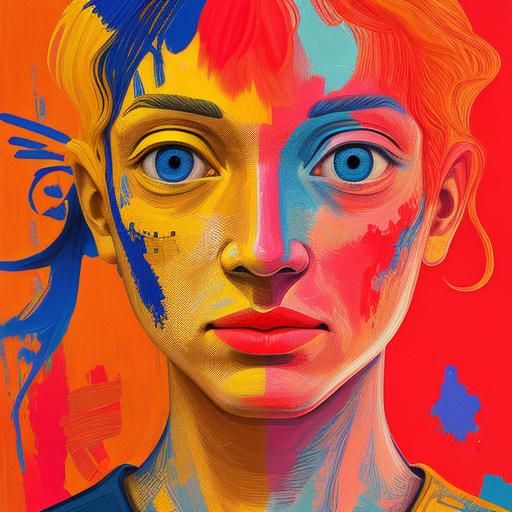 Picasso-Inspired Digital Art in Yellow and Blue