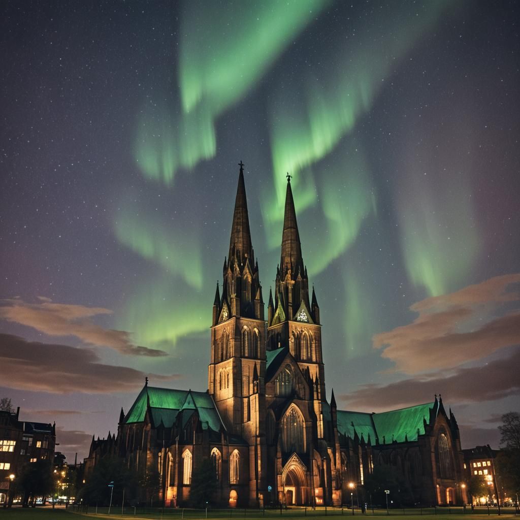 Saint Mungo's Cathedral Under Northern Lights