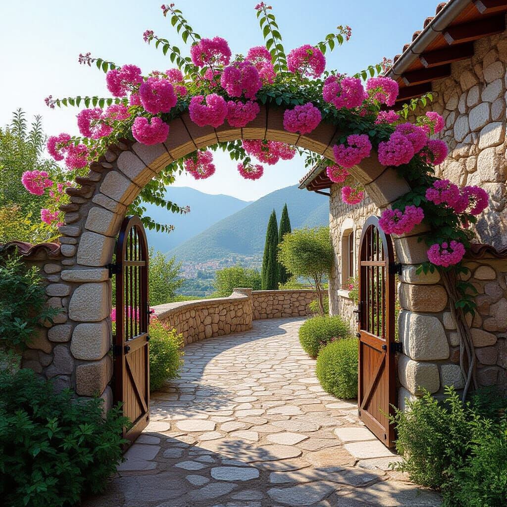 Stone Archway with Blooming Wisteria