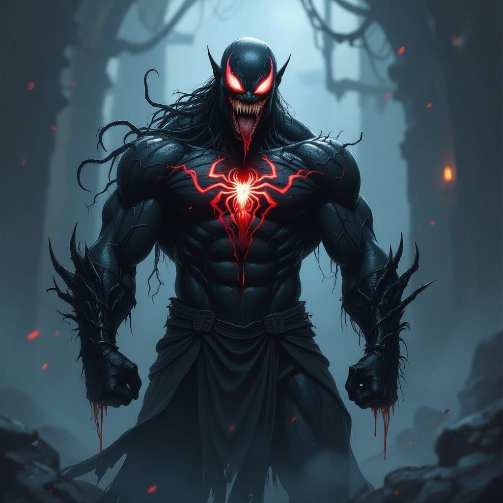 Orc Transformed by Klyntar Symbiote in Dark Fantasy Style