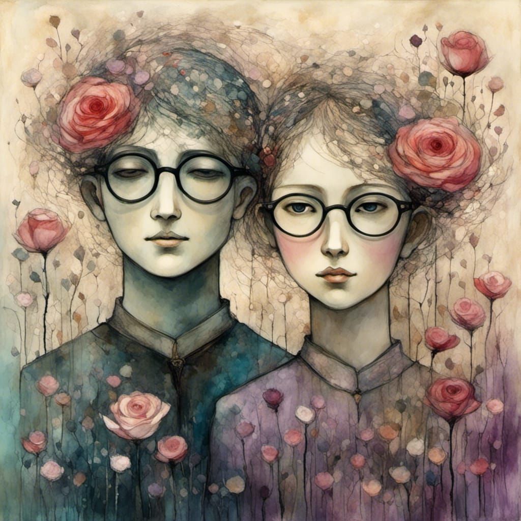 Romantic Portrait of Two People Surrounded by Roses