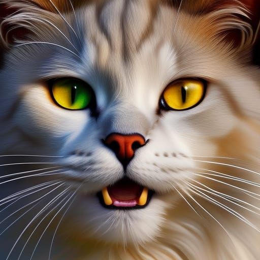 Majestic White Cat Portrait in Graffiti Art Style