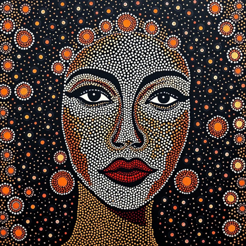 Wandjina Style Aboriginal Dot Painting Fractal