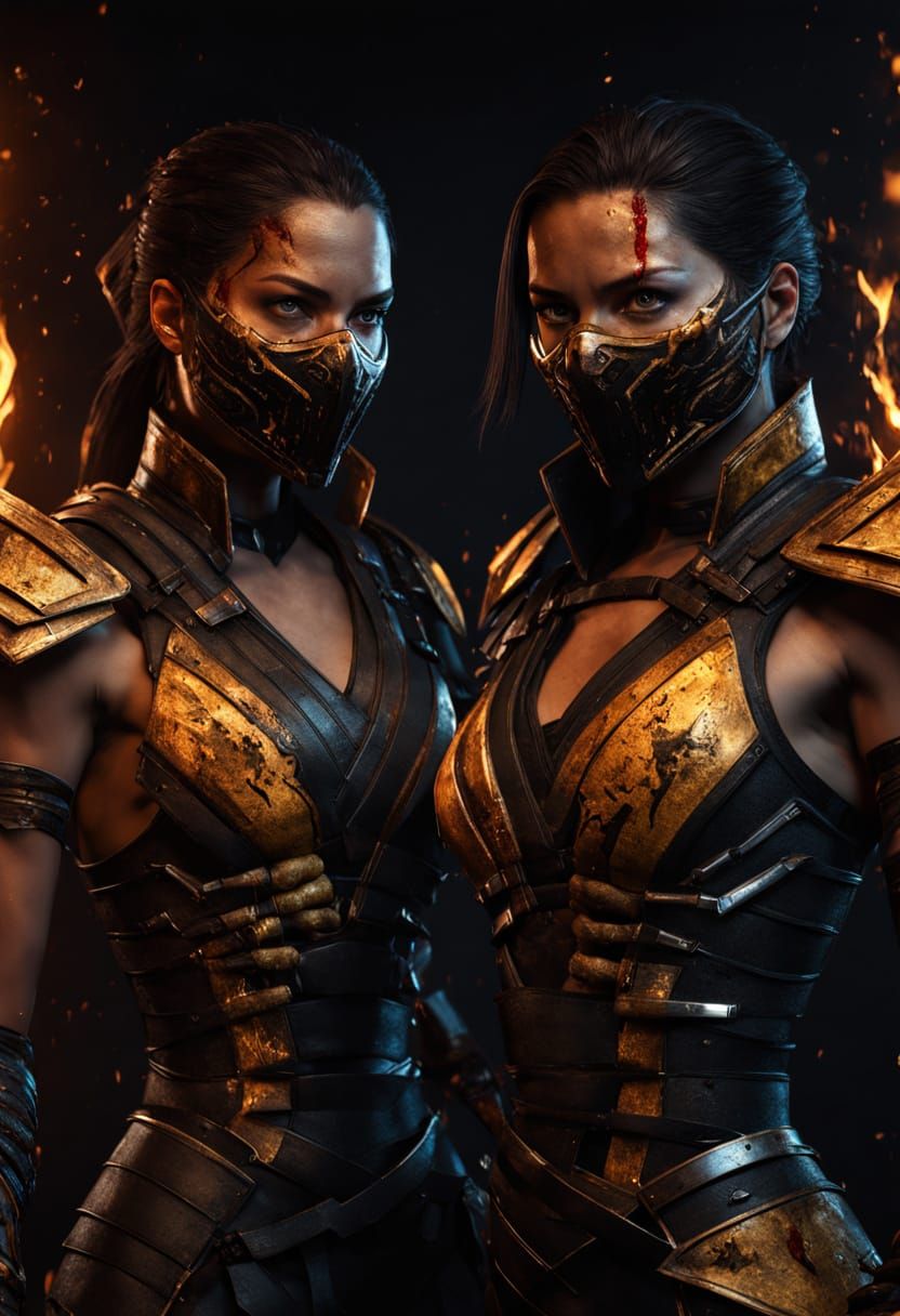 Female Scorpion About to Strike in a Mortal Kombat Scene