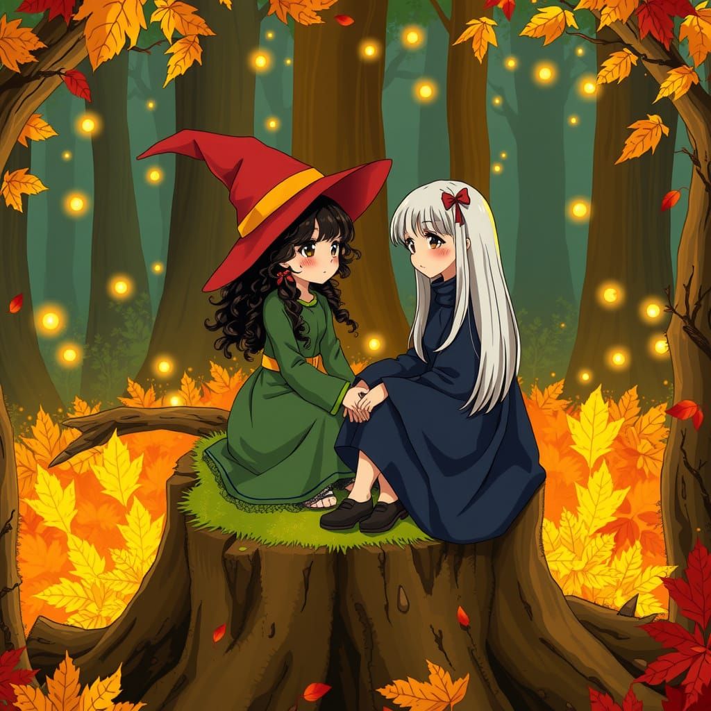 Two Anime Witches Bask in Whimsical Forest Glow