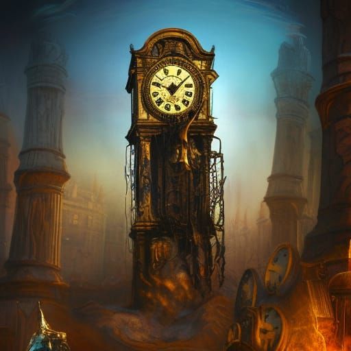 Surreal Melting Clock Tower in Dali Style