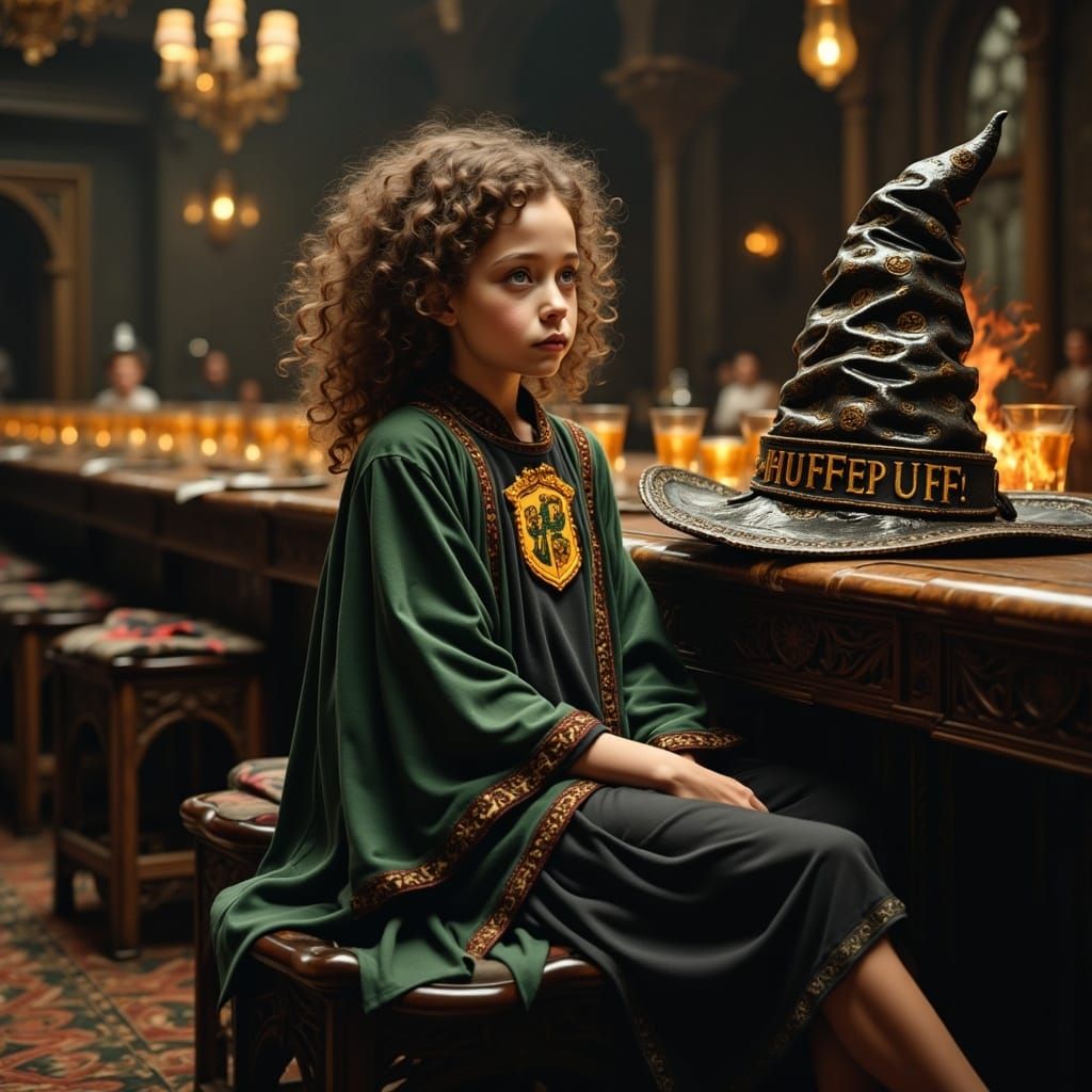 Girl Sorted into Hufflepuff in Great Hall