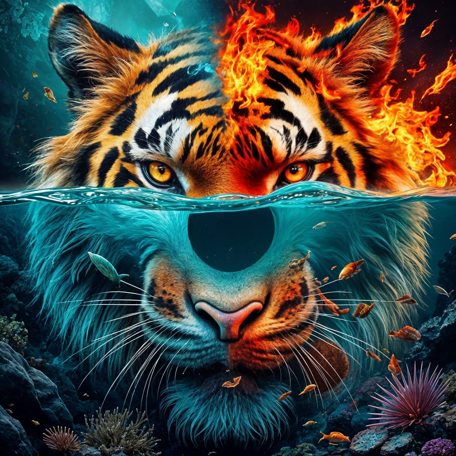 Elemental Tiger: Fire and Sea Life Divide
